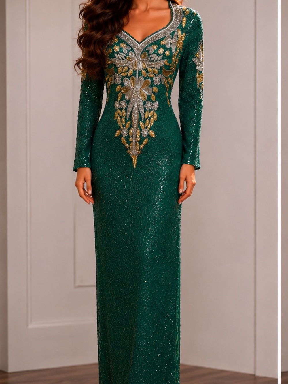 Vintage Silk Sequin Beaded Evening Formal Prom Art Deco Maxi Long Dress (Fixer)